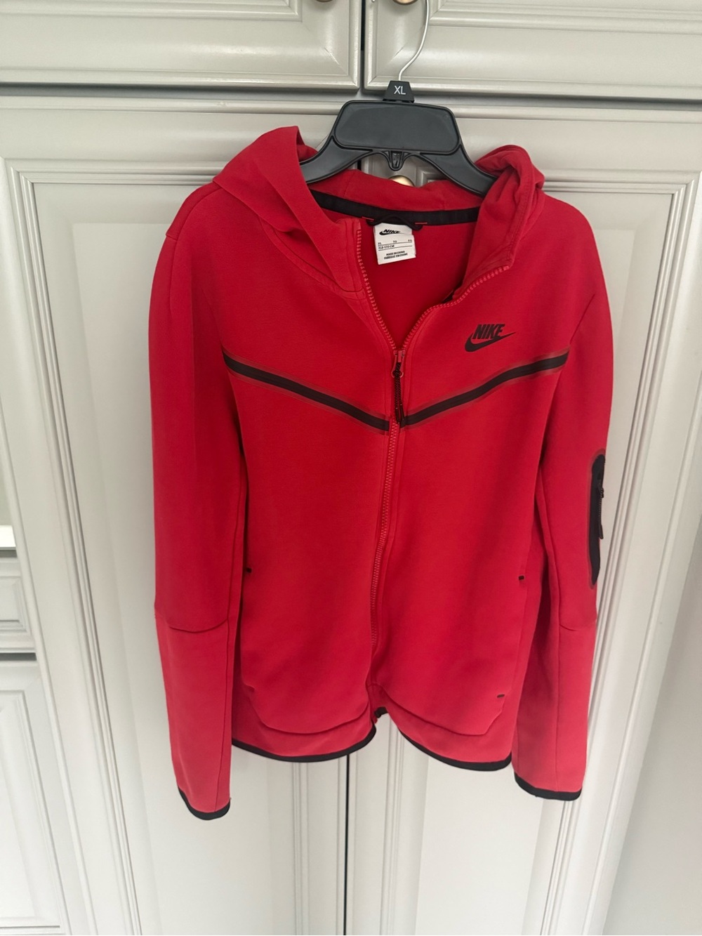 Nike Tech Red Hooded Full-Zip Jacket with Black Accents